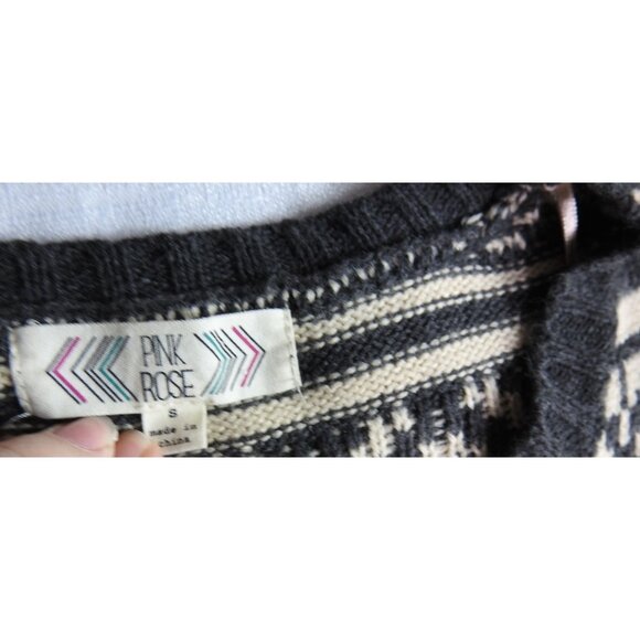 Pink Rose Sweater Dress Small Gray Black White Geometric Aztec Fair Isle Knit - Picture 4 of 8